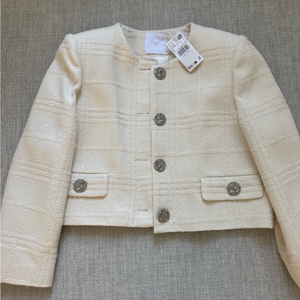 Mango Cream Jacket with Decorative Silver Button